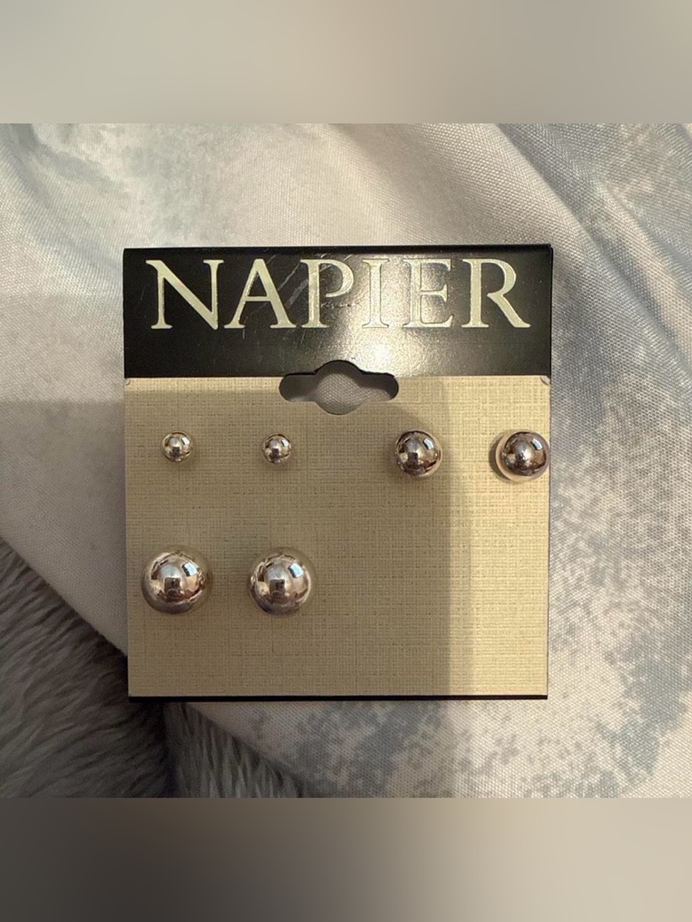 Napier Silver Ball Stud Earring Set - Three Sizes